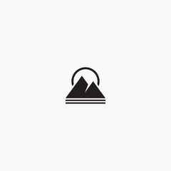 Mountain With Line Style Logo Icon Design Template. Peak, Hiking, Badge, Adventure, Outdoor, Vector Illustration