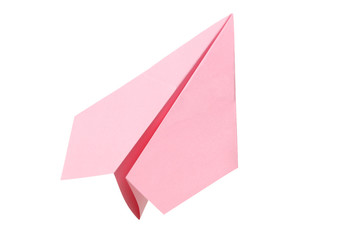 Paper airplane flying on white background 