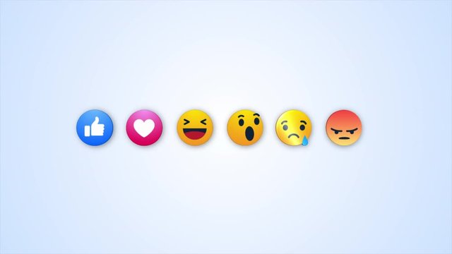 3D Like,love,haha,wow,sad and angry emoji button Animation with increasing counting of numbers on isolate white-blue background