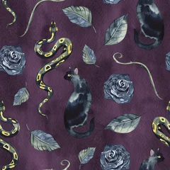 Behang Gotisch Donkere slang. Naadloze patroon. Waterverf voor Halloween-ontwerp