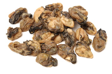 dried oysters on white background