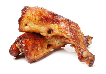 grilled chicken leg  on white background 