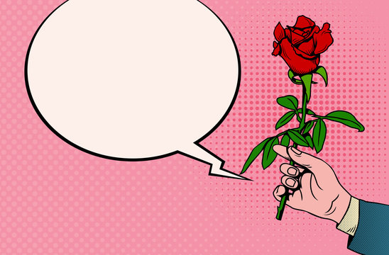 A man give you roses with blank space in speech balloon comic style.