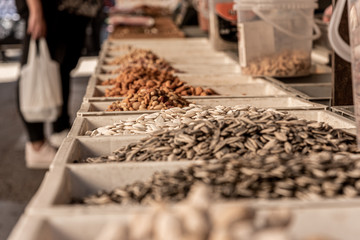 Seeds and nuts for snack, in a street market