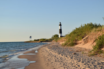 Lighthouse along the shore of Lake Michigan