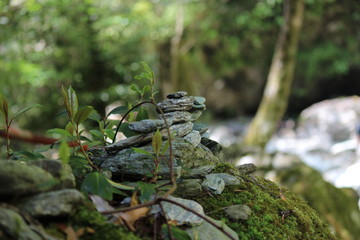 神秘的に積み立てられた石と緑（瞑想）meditation