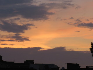 sunset over city