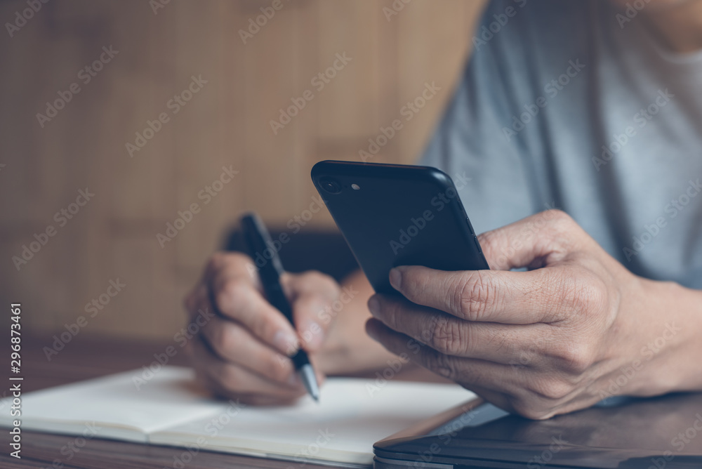 Poster man using smartphone