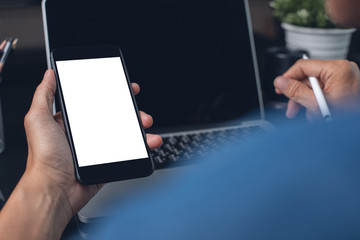 Mockup man using mobile smart phone