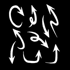 hand drawn arrows vector  with doodle style isolated on black background for business element or decorative design.