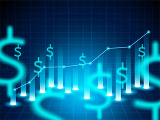 Finance Stock market. Candle stick graph chart of stock market investment trading .dollar signs on blue background. Vector. illustration.
