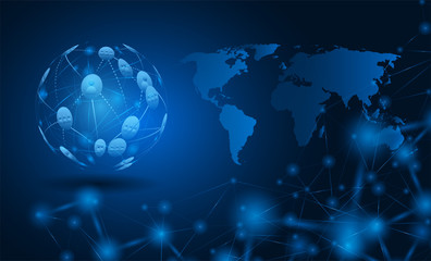 Concept People communicate global network connection. blue background .Vector.