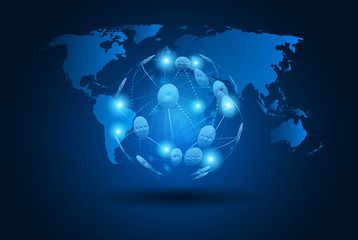 Concept People communicate global network connection. blue background .Vector.