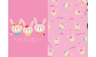 cute little bunny with pattern vector set