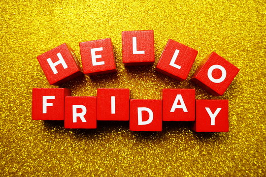 Hello Friday alphabet letter on yellow glitter background