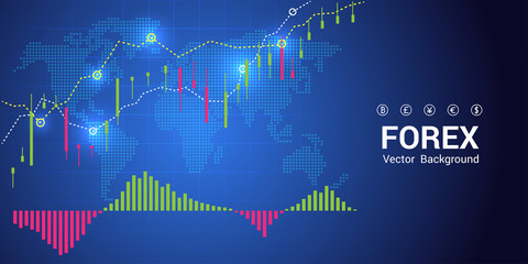 Trading and map world abstract financial chart.stock market or forex trading.vector illustration on blue background.