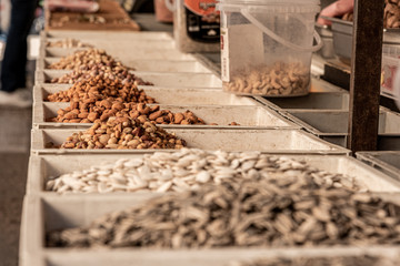 Sweet corn and nuts for snack, in a street market