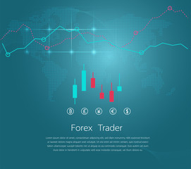 Trading and map world abstract financial chart.stock market or forex trading.vector illustration on blue background.