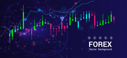 Stock market or forex trading.Candlestick chart in financial market.vector illustration on blue background.