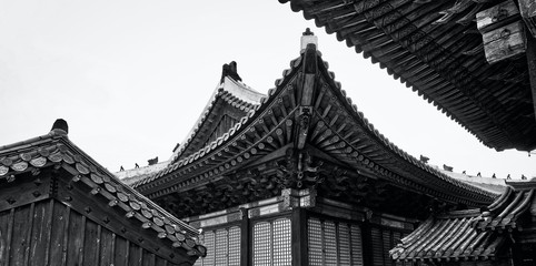 Fototapeta na wymiar Korean Traditional Palace Changgyeonggung, Traditional Building, Monochrome photography