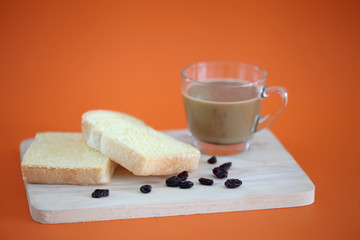 Toast and butter with hot coffee