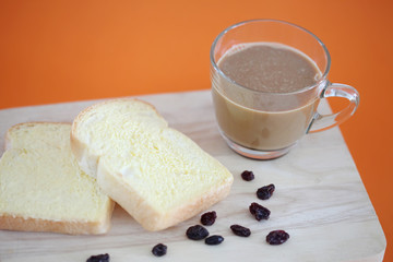 Toast and butter with hot coffee
