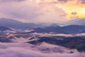 Fototapeta na wymiar Mountains and fog, Soft focus for the background 