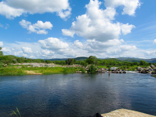 Naklejka na ściany i meble Açude Argemiro de Figueiredo em Itatuba Paraíba PB Brasil landscape with river and blue sky