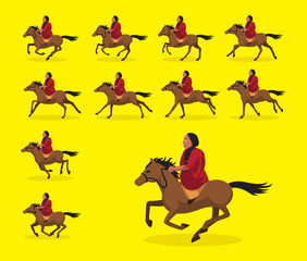 Native American Horse Riding Animation Cartoon Vector Illustration