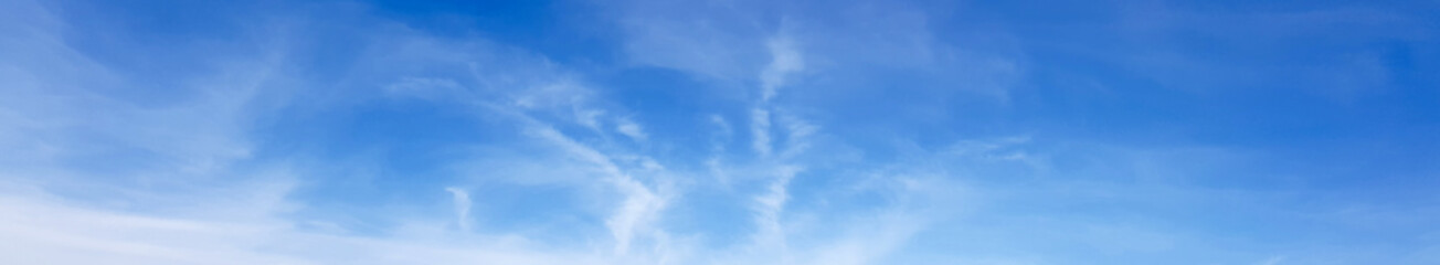 Panorama of clear blue sky with white cloud background. Clearing day and Good weather in the morning.