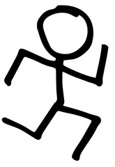Black minimalistic man running on white background