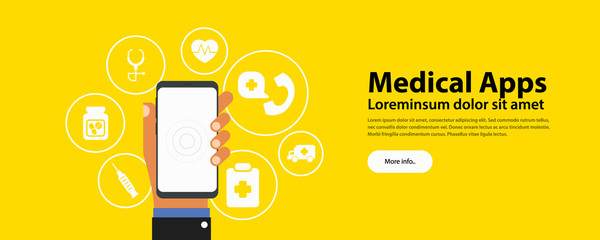 Mobile medicine, online doctor. Hand holding smartphone with medical app.