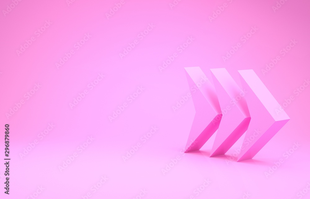 Poster pink arrow icon isolated on pink background. direction arrowhead symbol. navigation pointer sign. mi