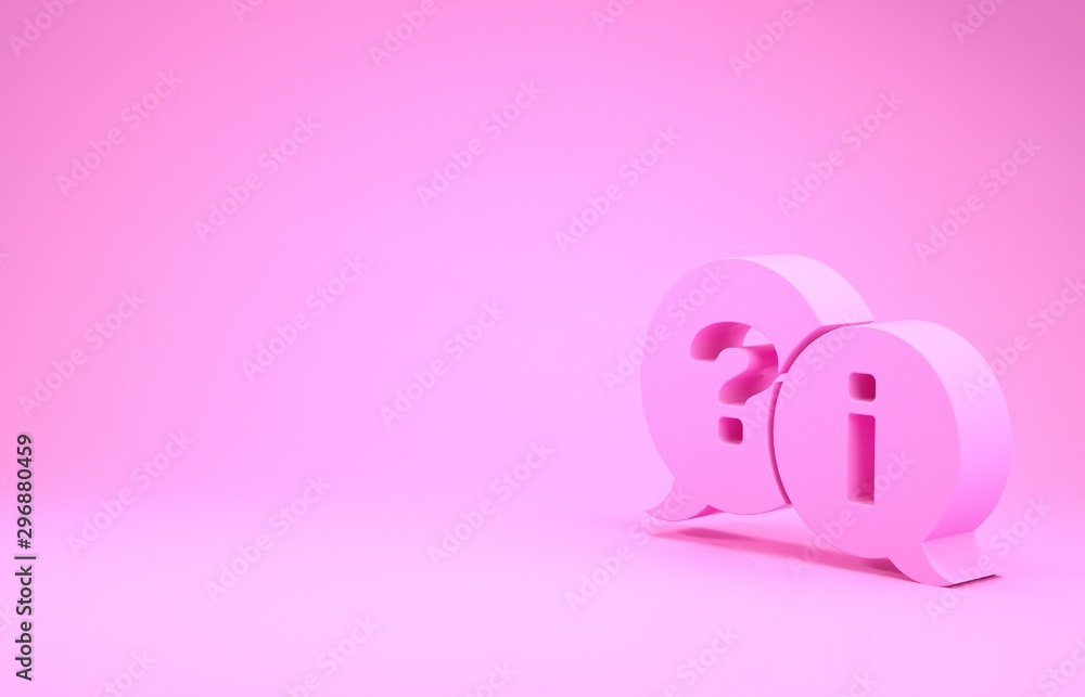 Poster pink speech bubbles with question and exclamation icon isolated on pink background. faq sign. copy f