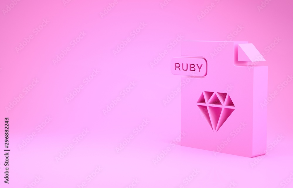Poster pink ruby file document. download ruby button icon isolated on pink background. ruby file symbol. mi