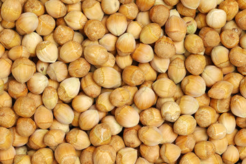 Raw fresh organic hazelnut. In shell nuts. Healthy food on the farmer market. Armenia background.