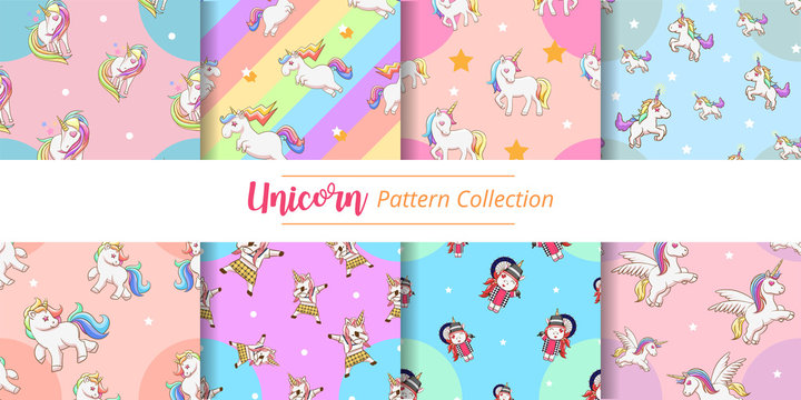 unicorn pattern vector set graphic design