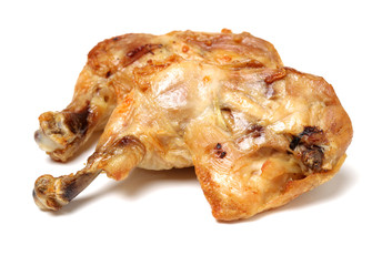 Grilled chicken leg on white background