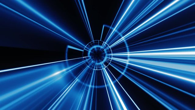 Abstract technology geometric tunnel moving.  Futuristic digital blue color background