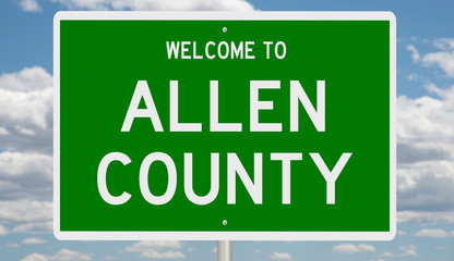 Rendering of a green 3d highway sign for Allen County