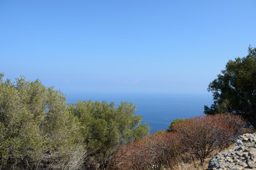 Fototapeta na wymiar Beautiful view of the sea from the top of La Rocca mountain near the town of Cefalu. Sicily, Italy