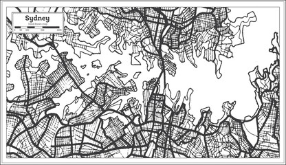 Sydney Australia City Map in Black and White Color. Outline Map.