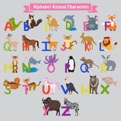 Colorful A to Z English Alphabet Letters with Animals.