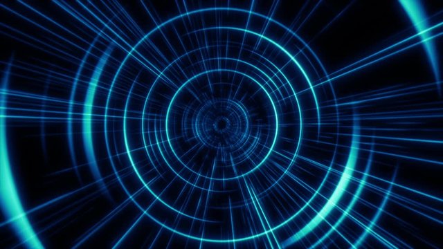 Abstract technology geometric tunnel moving.  Futuristic digital blue color background