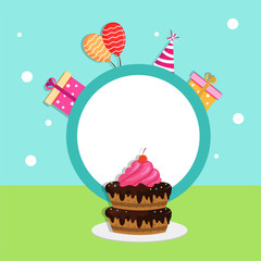 Greeting Card with Sweet Cake for Birthday Party.