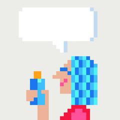 Woman with telephone pixel art vector illustration, design for logo, sticker, mobile app. Game assets 8-bit sprite.