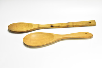 Wooden ladle, wooden spoon, put on a white background.
