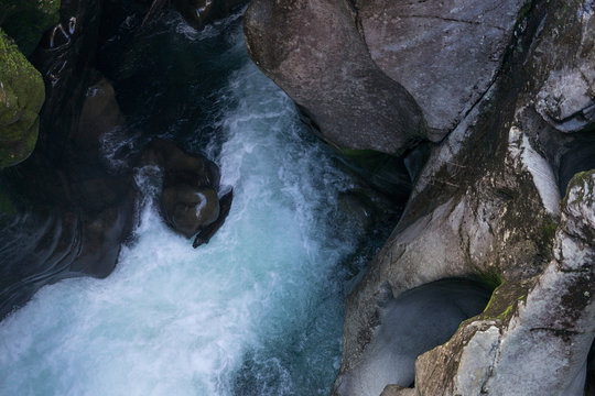 The Chasm waterfall in Milford Sound,New Zealand.Beautiful blue pool in the beech forest.