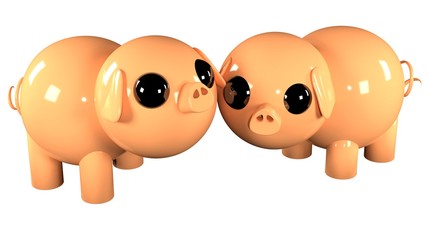 3D illustration of cute piglets isolated on white