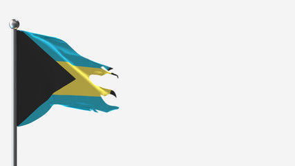 Bahamas 3D tattered waving flag illustration on Flagpole. Perfect for background with space on the right side.